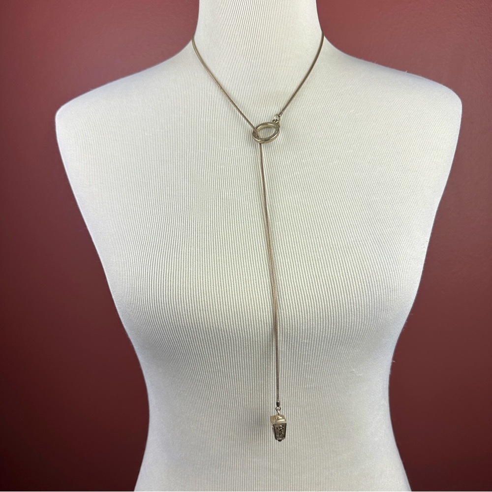 Vintage Cupid lariat .925 sterling silver lantern style charm with onyx stone